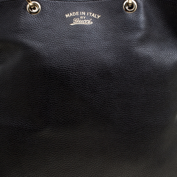Pre Owned Gucci Black Leather Bamboo Top Handle Bag
