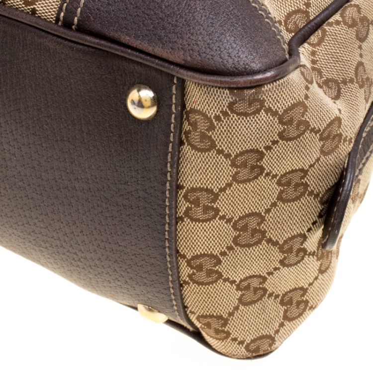 Pre Owned Gucci Beige/Ebony GG Canvas and Leather Princy Boston Bag