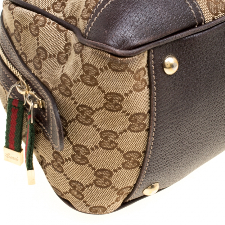 Pre Owned Gucci Beige/Ebony GG Canvas and Leather Princy Boston Bag