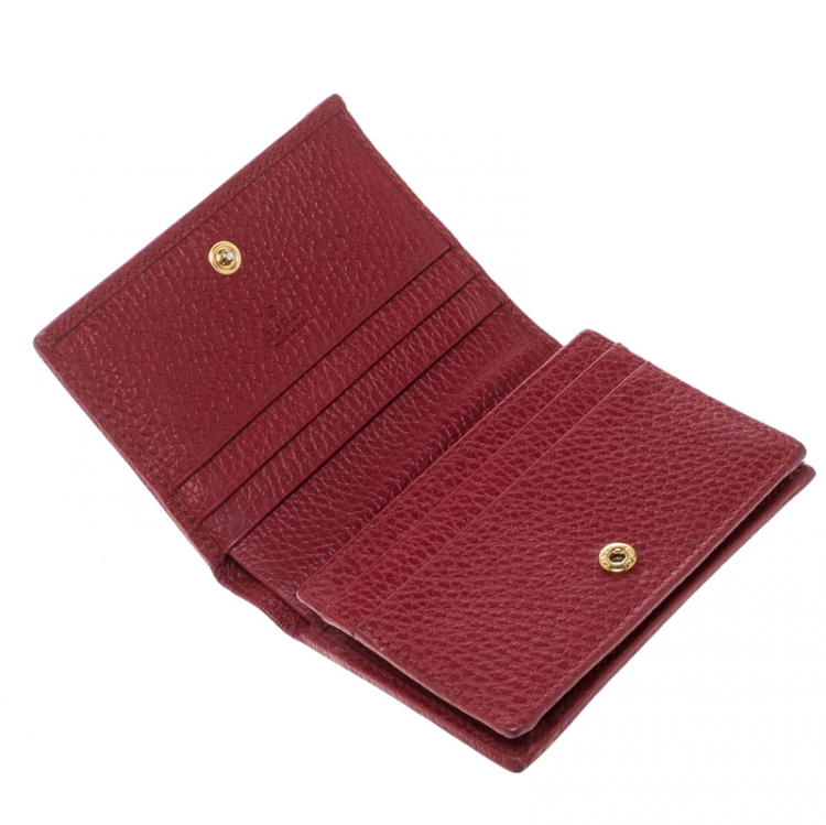 Pre Owned Gucci Red Leather Double G Card Case