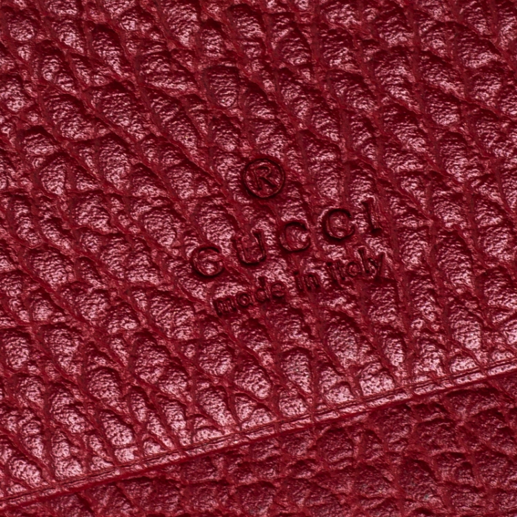 Pre Owned Gucci Red Leather Double G Card Case
