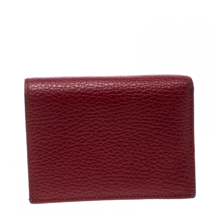 Pre Owned Gucci Red Leather Double G Card Case