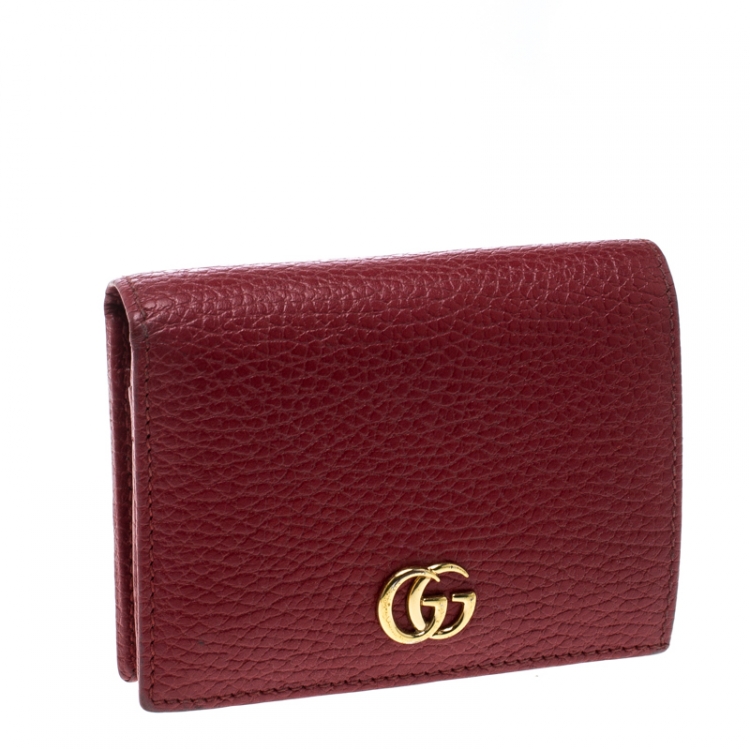 Pre Owned Gucci Red Leather Double G Card Case
