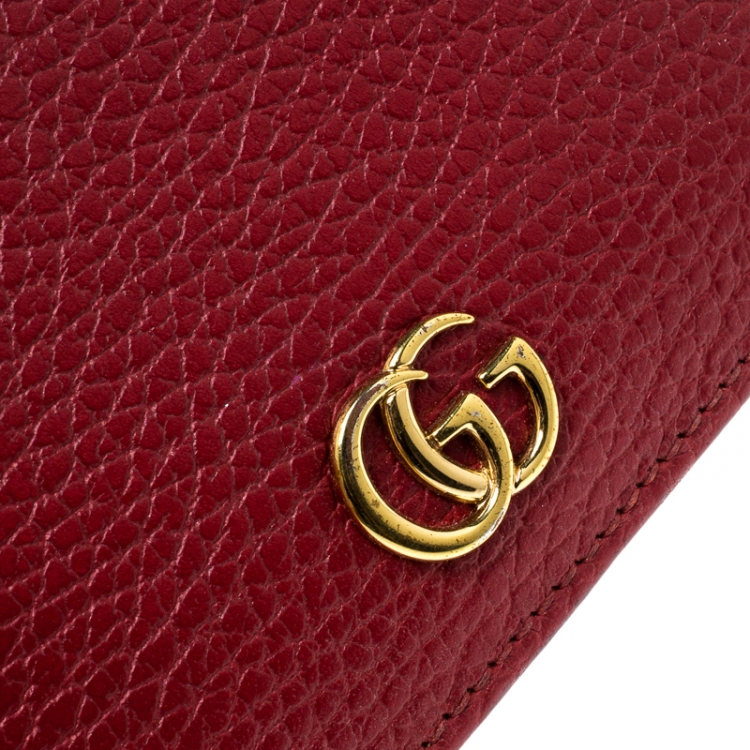 Pre Owned Gucci Red Leather Double G Card Case