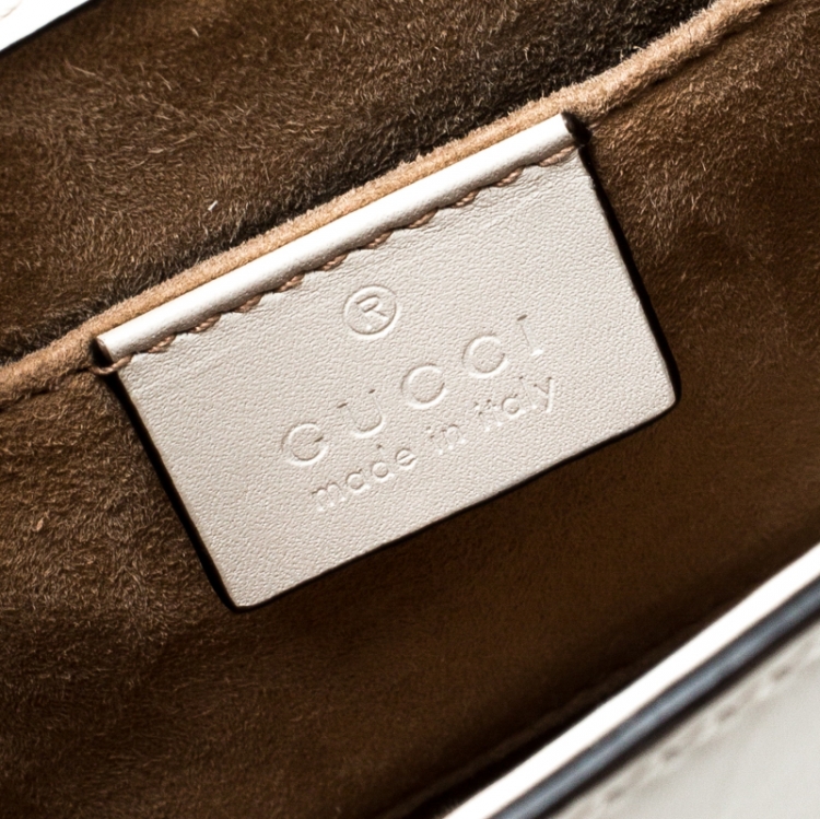 Pre Owned Gucci Off White Leather Mini Sylvie Top Handle Bag 