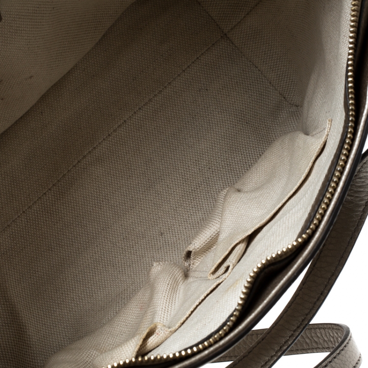 Pre Owned Gucci Metallic Beige Leather Soho Top Handle Bag