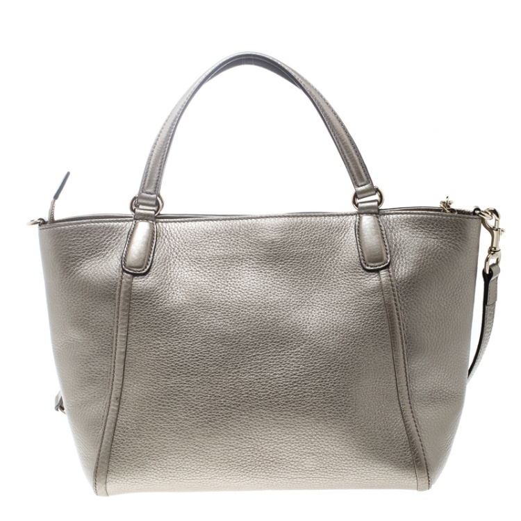 Pre Owned Gucci Metallic Beige Leather Soho Top Handle Bag