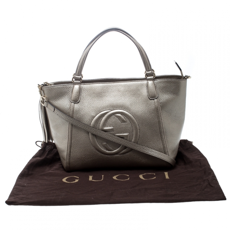 Pre Owned Gucci Metallic Beige Leather Soho Top Handle Bag