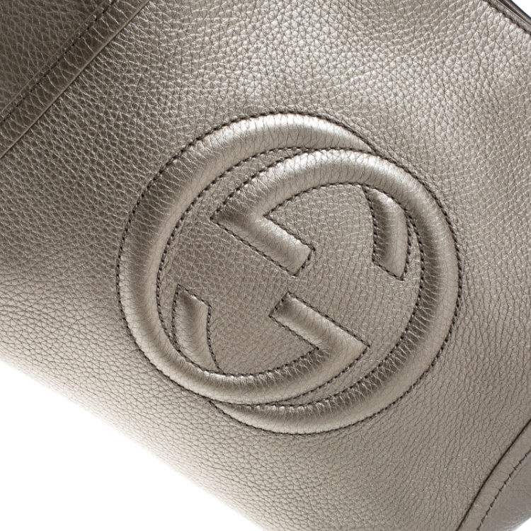 Pre Owned Gucci Metallic Beige Leather Soho Top Handle Bag
