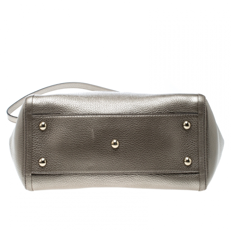 Pre Owned Gucci Metallic Beige Leather Soho Top Handle Bag