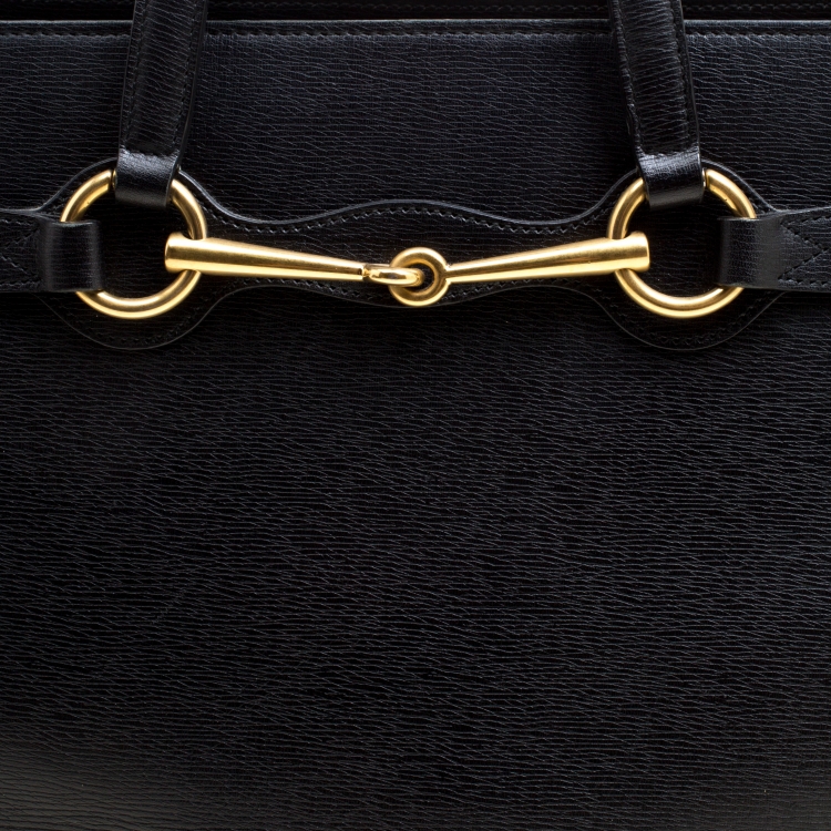Pre Owned Gucci Black Leather Medium Bright Bit Top Handle Bag
