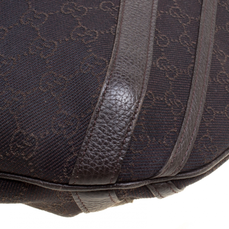 Pre Owned Gucci Dark Brown GG Canvas and Leather Medium Abbey Top Handle Bag