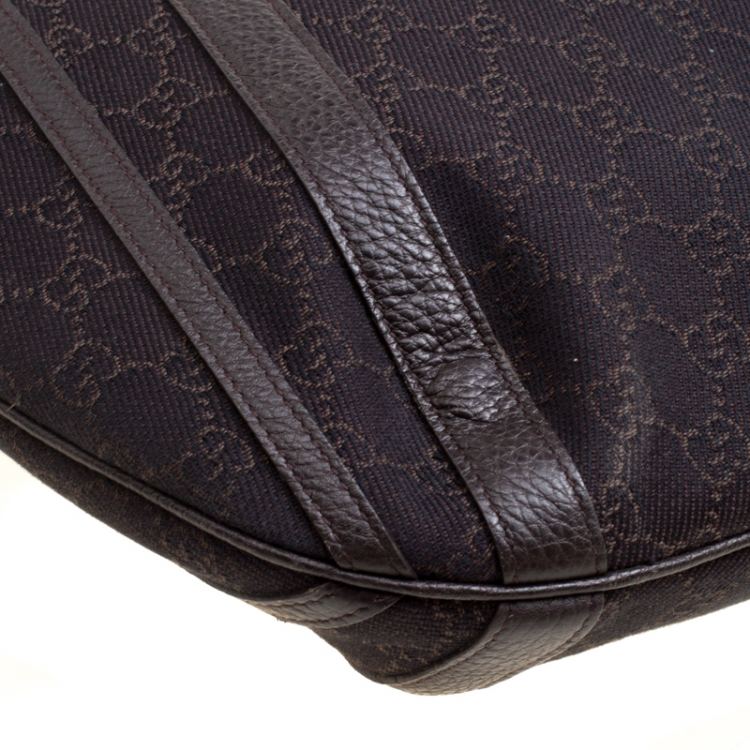Pre Owned Gucci Dark Brown GG Canvas and Leather Medium Abbey Top Handle Bag