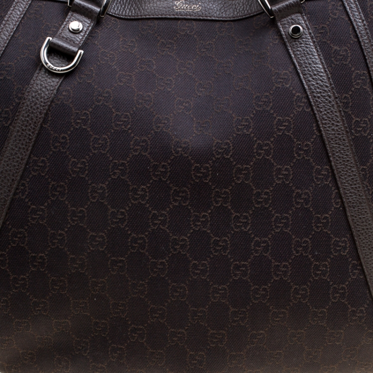 Pre Owned Gucci Dark Brown GG Canvas and Leather Medium Abbey Top Handle Bag