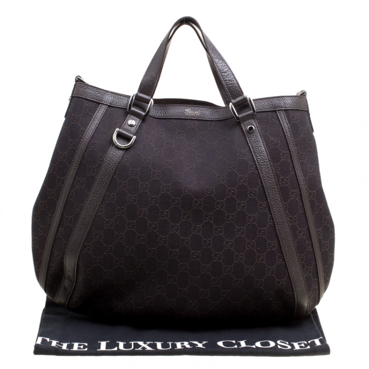 Pre Owned Gucci Dark Brown GG Canvas and Leather Medium Abbey Top Handle Bag