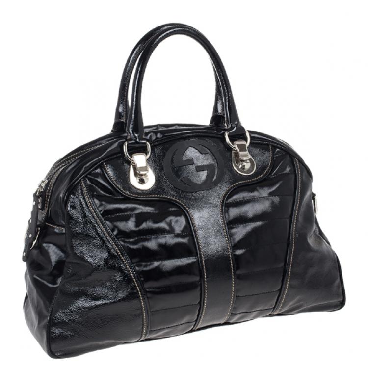 Pre Owned Gucci Black Snow Glam Medium Boston Bag
