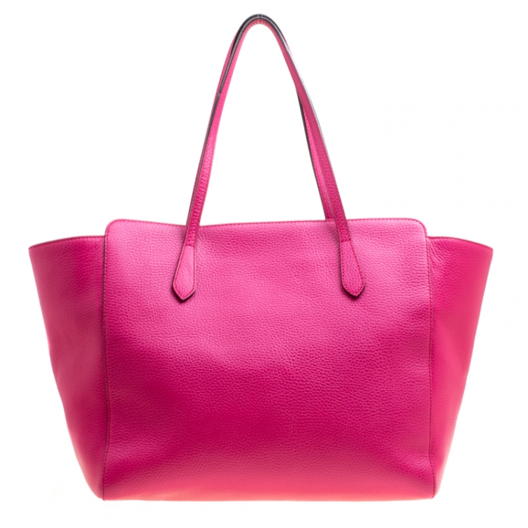 Pre Owned Gucci Pink Leather Large Swing Shopper Tote