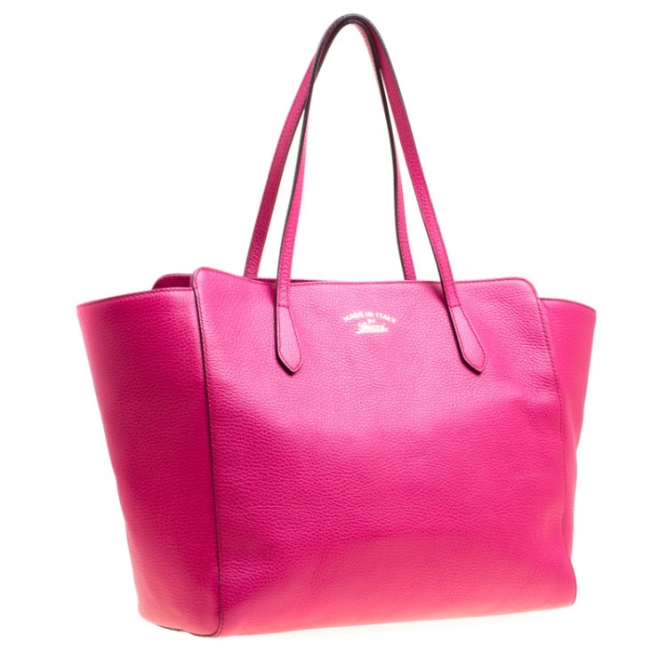 Pre Owned Gucci Pink Leather Large Swing Shopper Tote