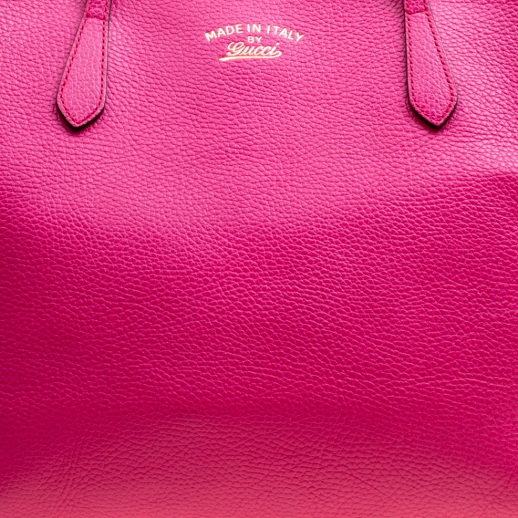 Pre Owned Gucci Pink Leather Large Swing Shopper Tote