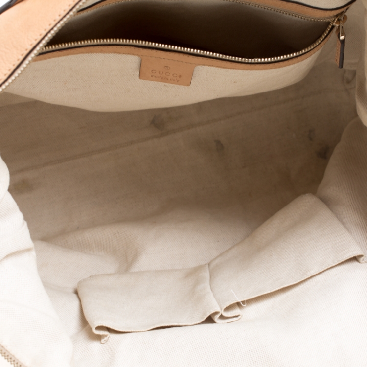 Pre Owned Gucci Beige Leather Bamboo Top Handle Bag