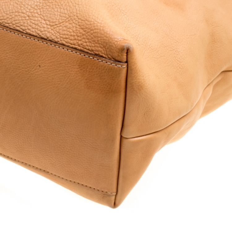 Pre Owned Gucci Beige Leather Bamboo Top Handle Bag