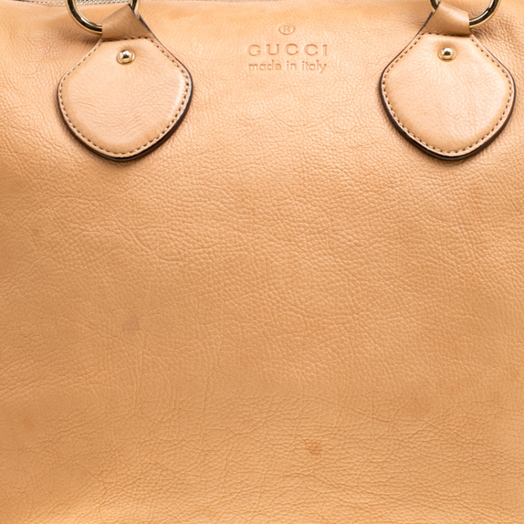 Pre Owned Gucci Beige Leather Bamboo Top Handle Bag