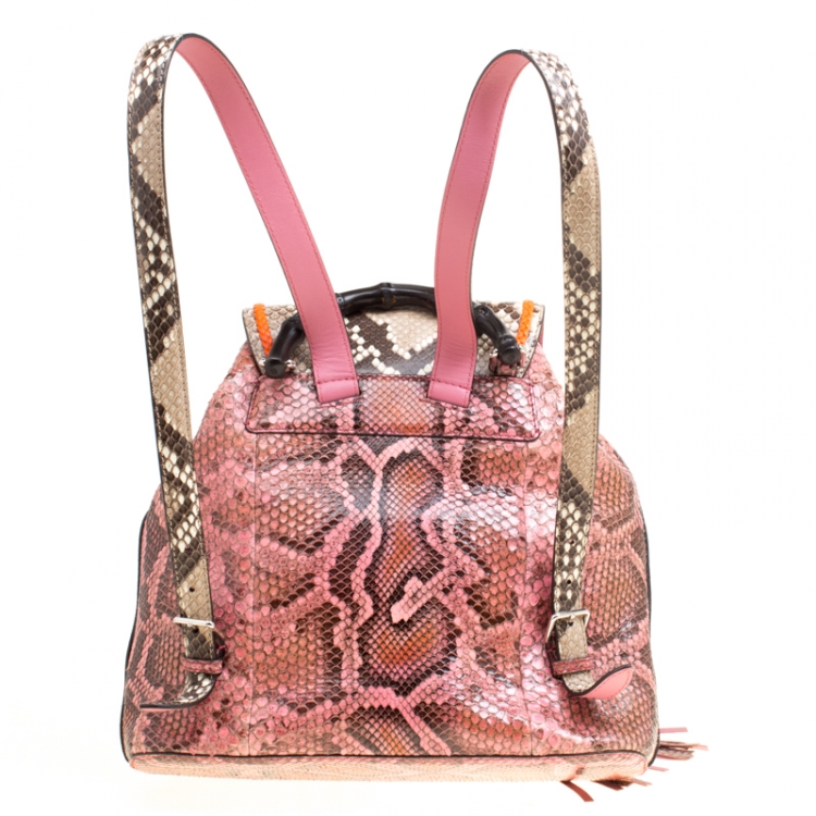 Pre Owned Gucci Pink/Multicolor Python Bamboo Drawstring Backpack