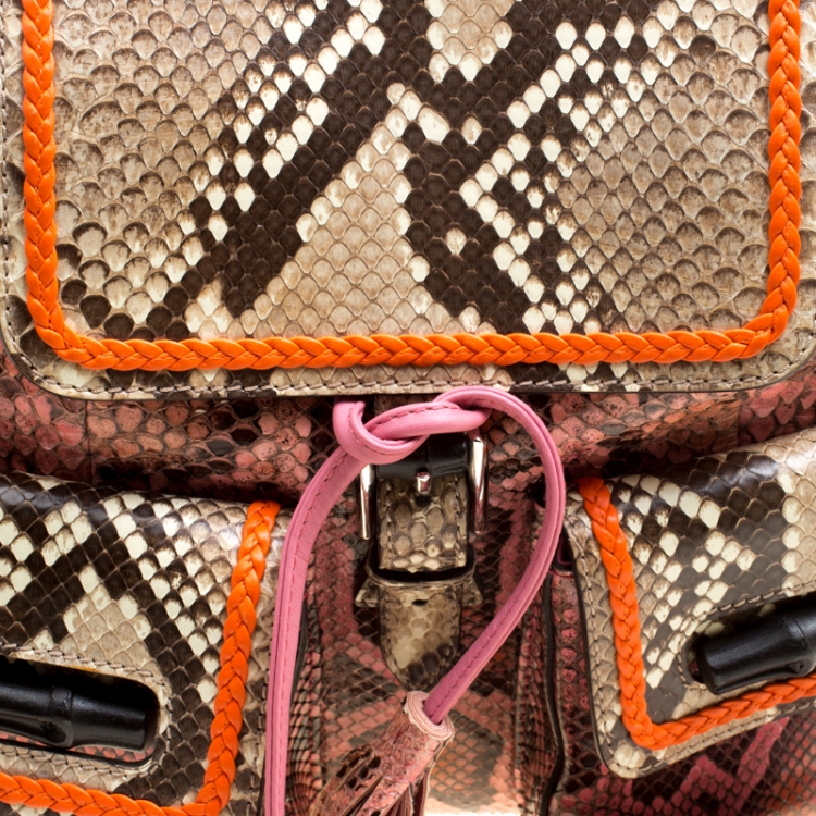 Pre Owned Gucci Pink/Multicolor Python Bamboo Drawstring Backpack