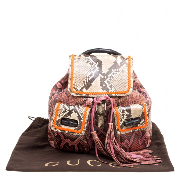 Pre Owned Gucci Pink/Multicolor Python Bamboo Drawstring Backpack