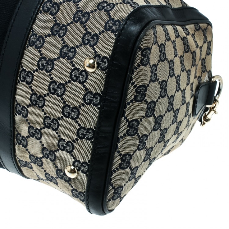 Pre Owned Gucci Blue/Beige GG Canvas Medium Vintage Web Boston Bag