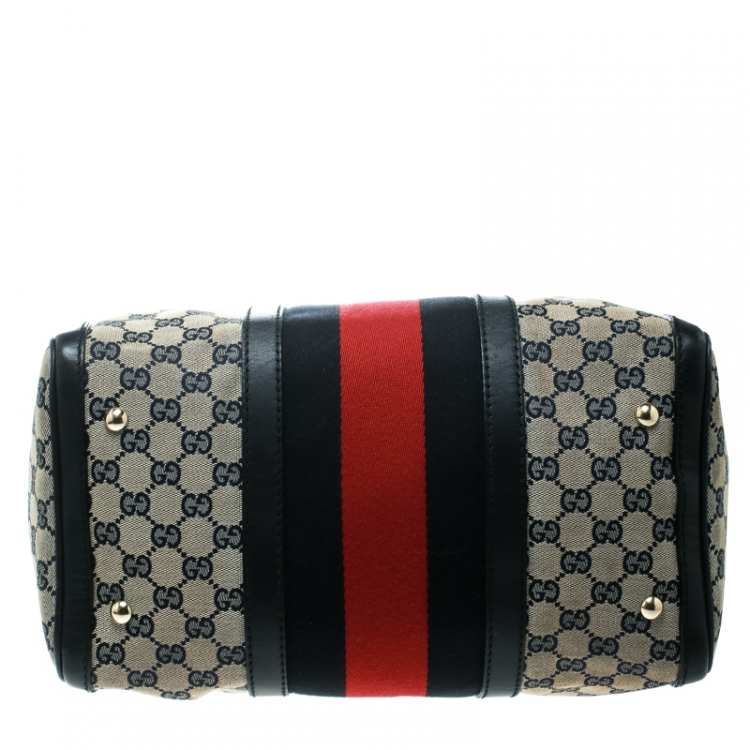 Pre Owned Gucci Blue/Beige GG Canvas Medium Vintage Web Boston Bag