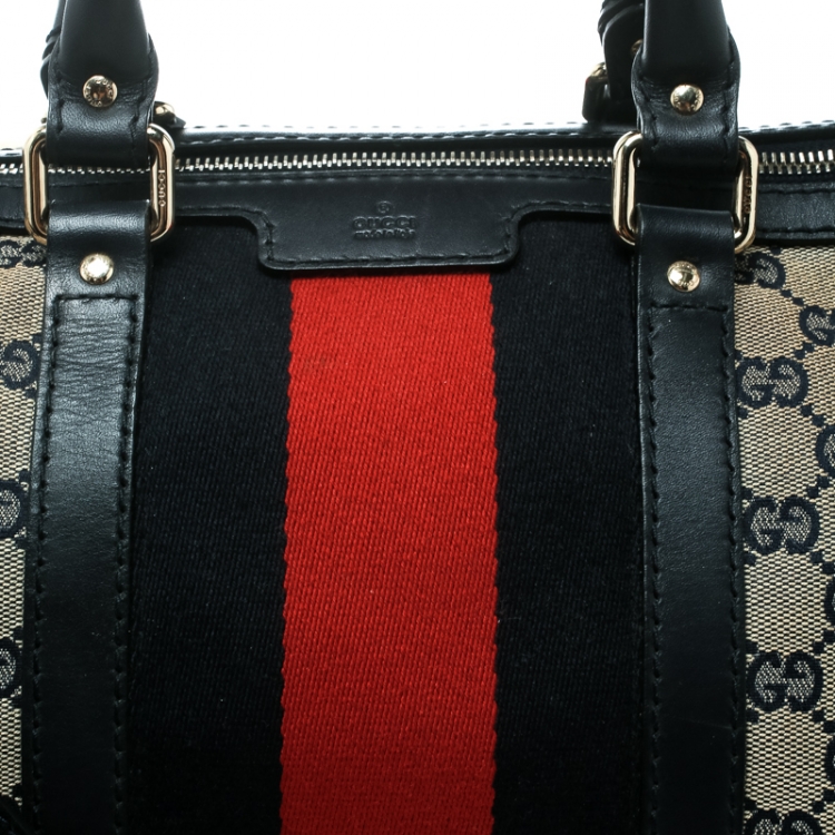 Pre Owned Gucci Blue/Beige GG Canvas Medium Vintage Web Boston Bag