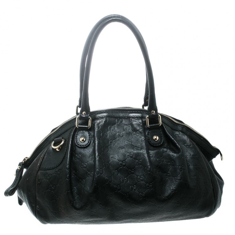 مملوكة مسبقًا Gucci Black Guccissima Leather Medium Sukey Boston Bag