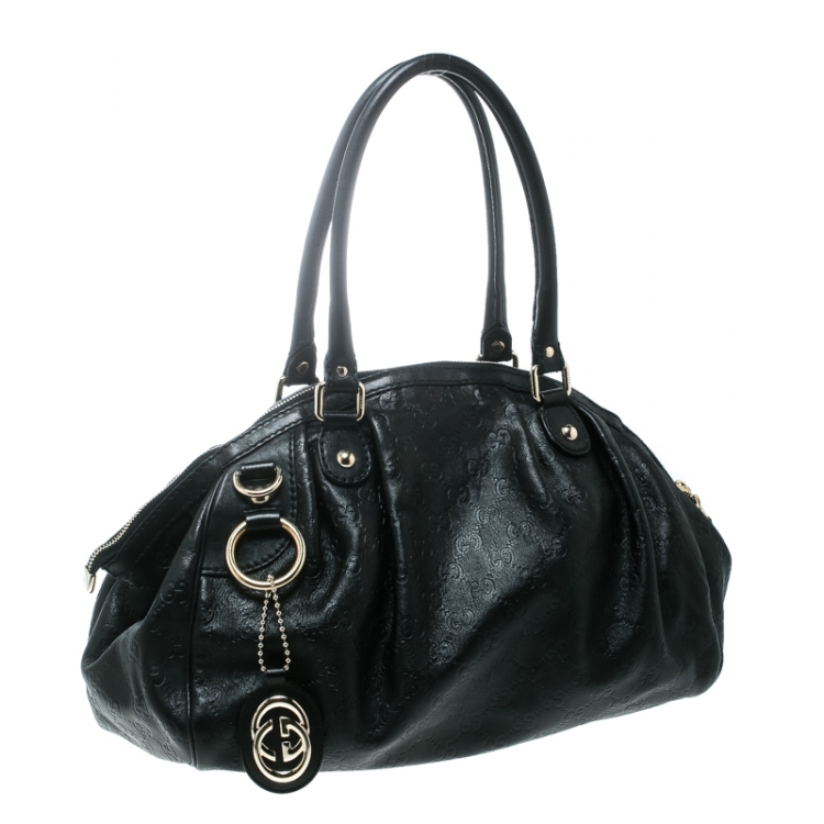 مملوكة مسبقًا Gucci Black Guccissima Leather Medium Sukey Boston Bag