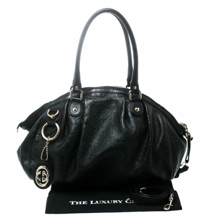 مملوكة مسبقًا Gucci Black Guccissima Leather Medium Sukey Boston Bag