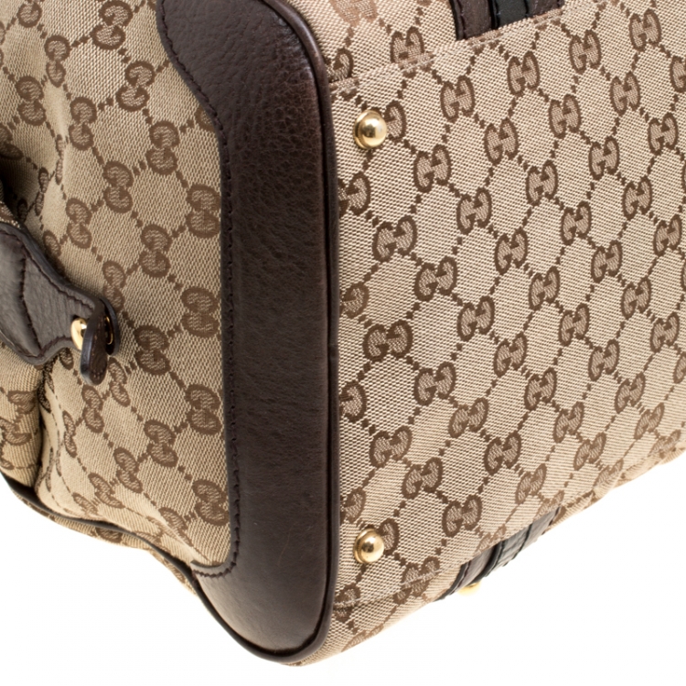Pre Owned Gucci Beige/Brown GG Canvas and Leather Interlocking Boston Bag