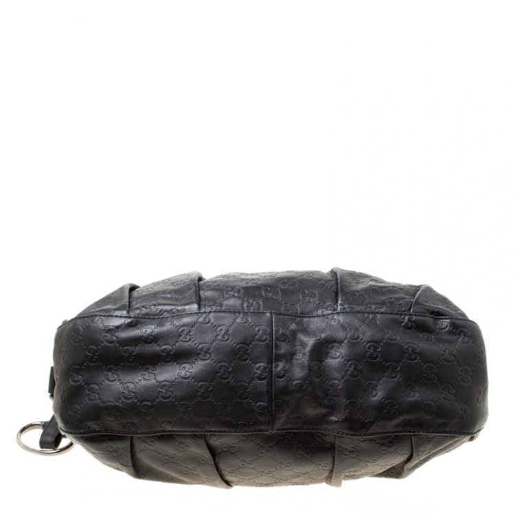 Pre Owned Gucci Black Guccissima Leather Medium Icon Bit Boston Bag