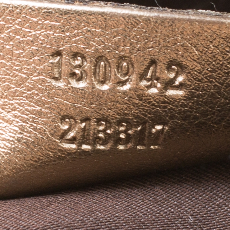 Pre Owned Gucci Metallic Gold GG Fabric D Ring Boston Bag