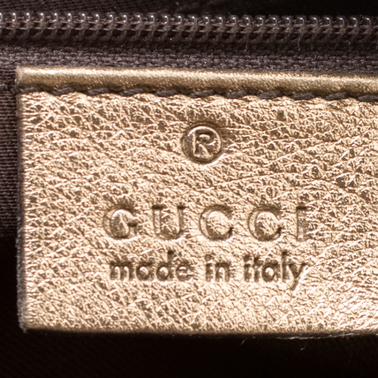 Pre Owned Gucci Metallic Gold GG Fabric D Ring Boston Bag