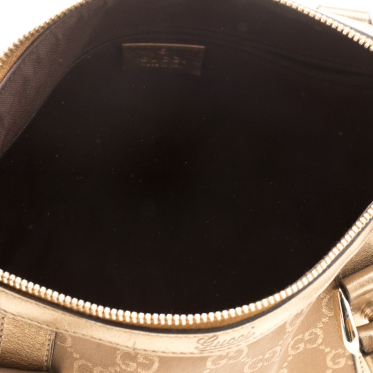 Pre Owned Gucci Metallic Gold GG Fabric D Ring Boston Bag