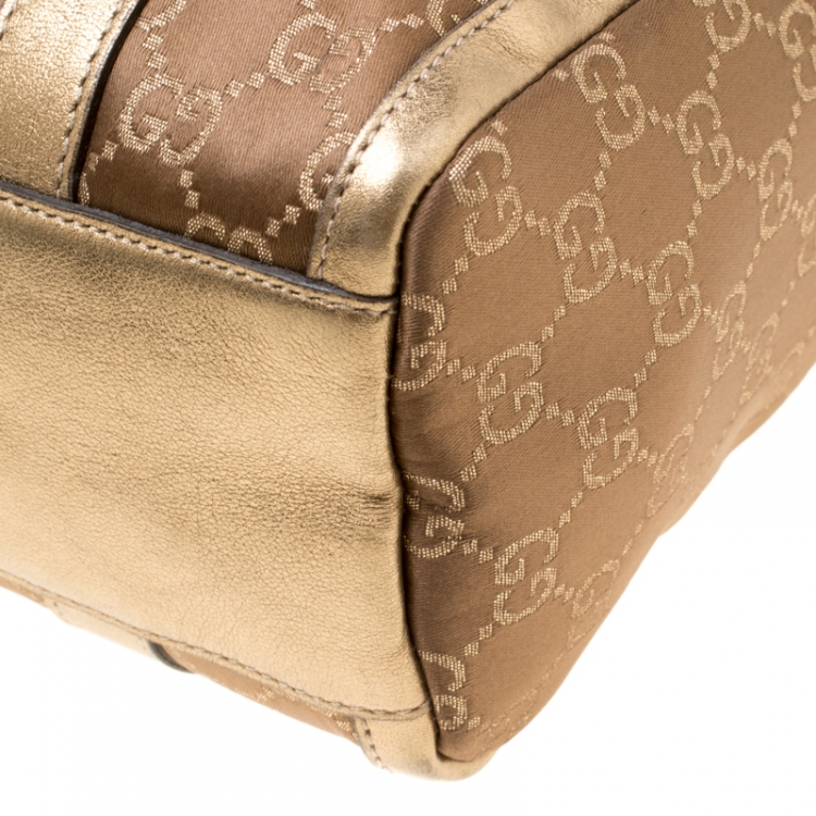 Pre Owned Gucci Metallic Gold GG Fabric D Ring Boston Bag