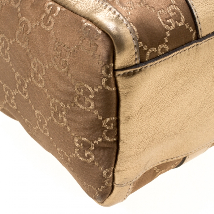 Pre Owned Gucci Metallic Gold GG Fabric D Ring Boston Bag