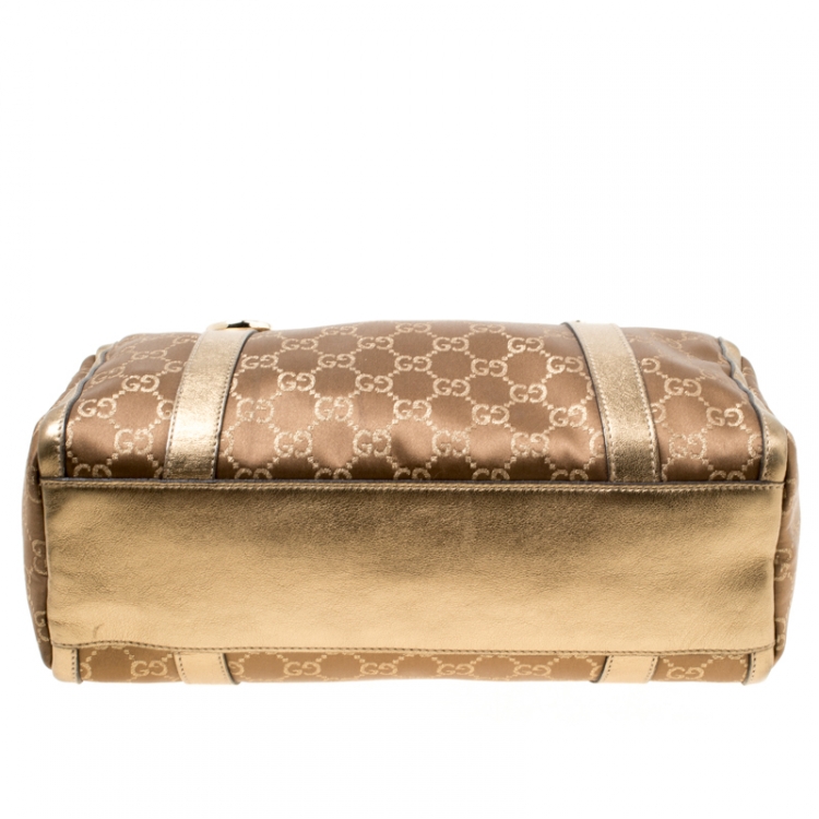 Pre Owned Gucci Metallic Gold GG Fabric D Ring Boston Bag