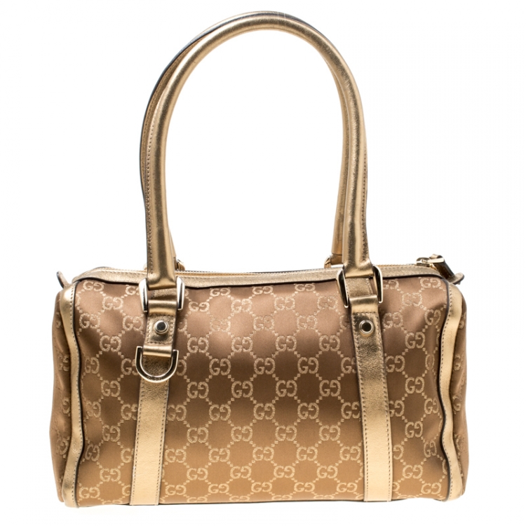 Pre Owned Gucci Metallic Gold GG Fabric D Ring Boston Bag
