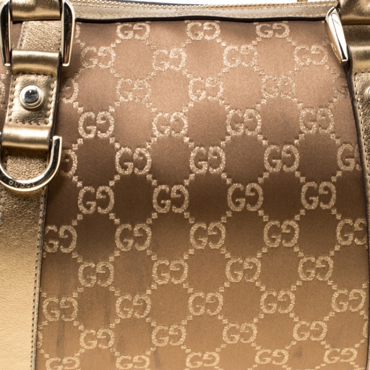 Pre Owned Gucci Metallic Gold GG Fabric D Ring Boston Bag