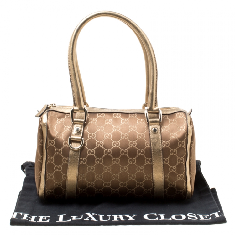 Pre Owned Gucci Metallic Gold GG Fabric D Ring Boston Bag