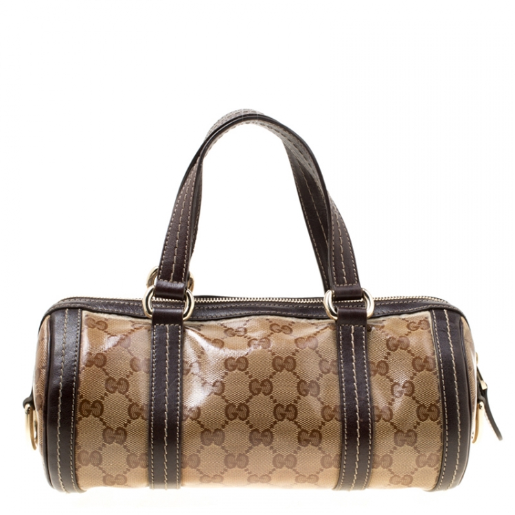 Pre Owned  Gucci Beige/Brown GG Crystal Canvas and Leather Small Duchessa Boston Bag