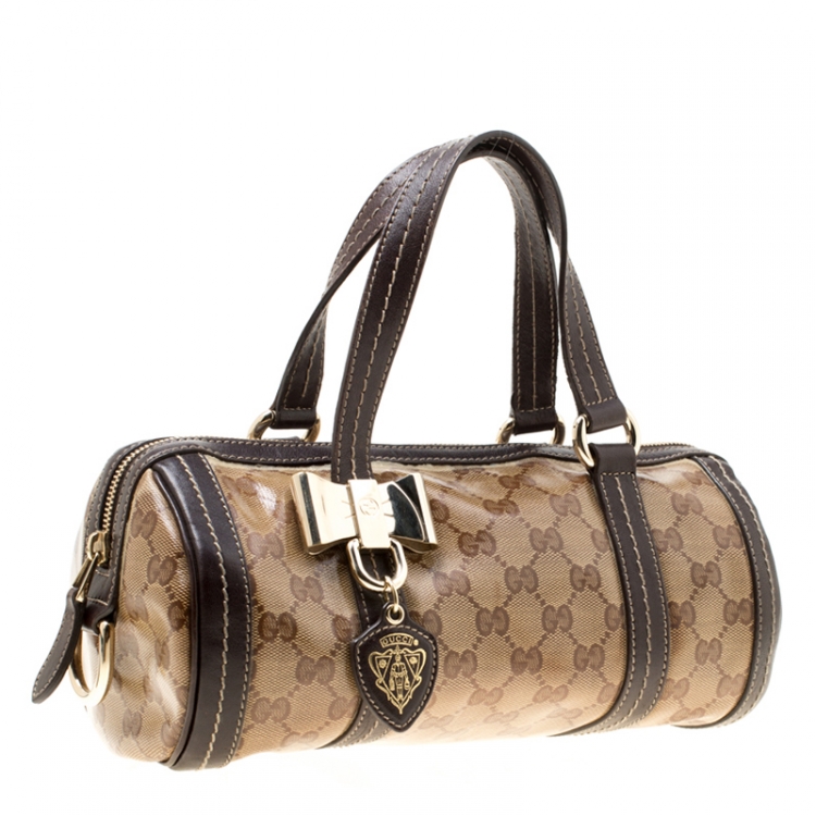 Pre Owned  Gucci Beige/Brown GG Crystal Canvas and Leather Small Duchessa Boston Bag