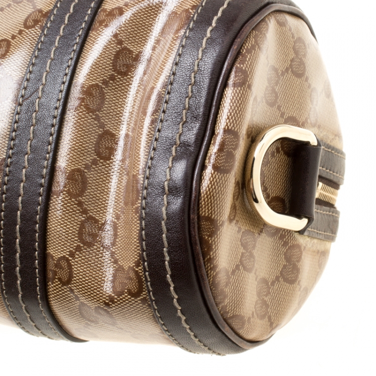 Pre Owned  Gucci Beige/Brown GG Crystal Canvas and Leather Small Duchessa Boston Bag