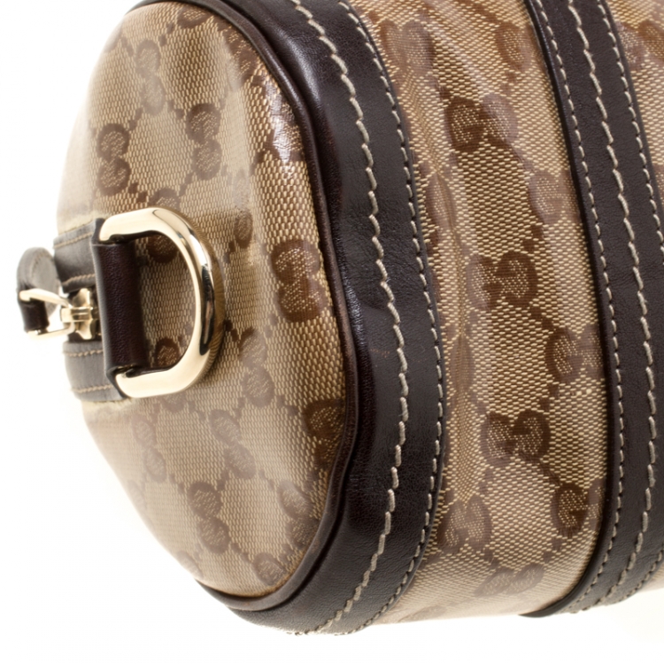 Pre Owned  Gucci Beige/Brown GG Crystal Canvas and Leather Small Duchessa Boston Bag